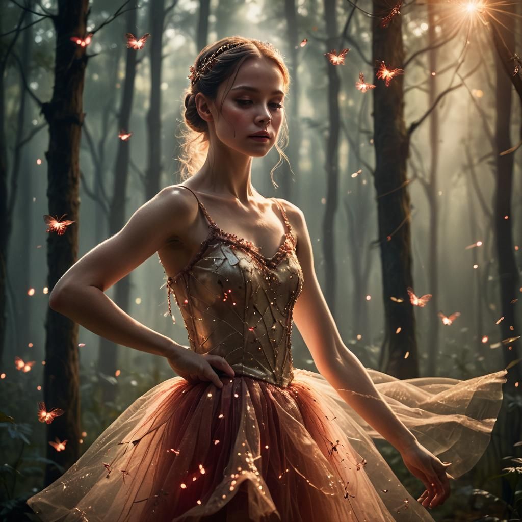Ballerina Dances in Enchanted Forest: Romanticism Style