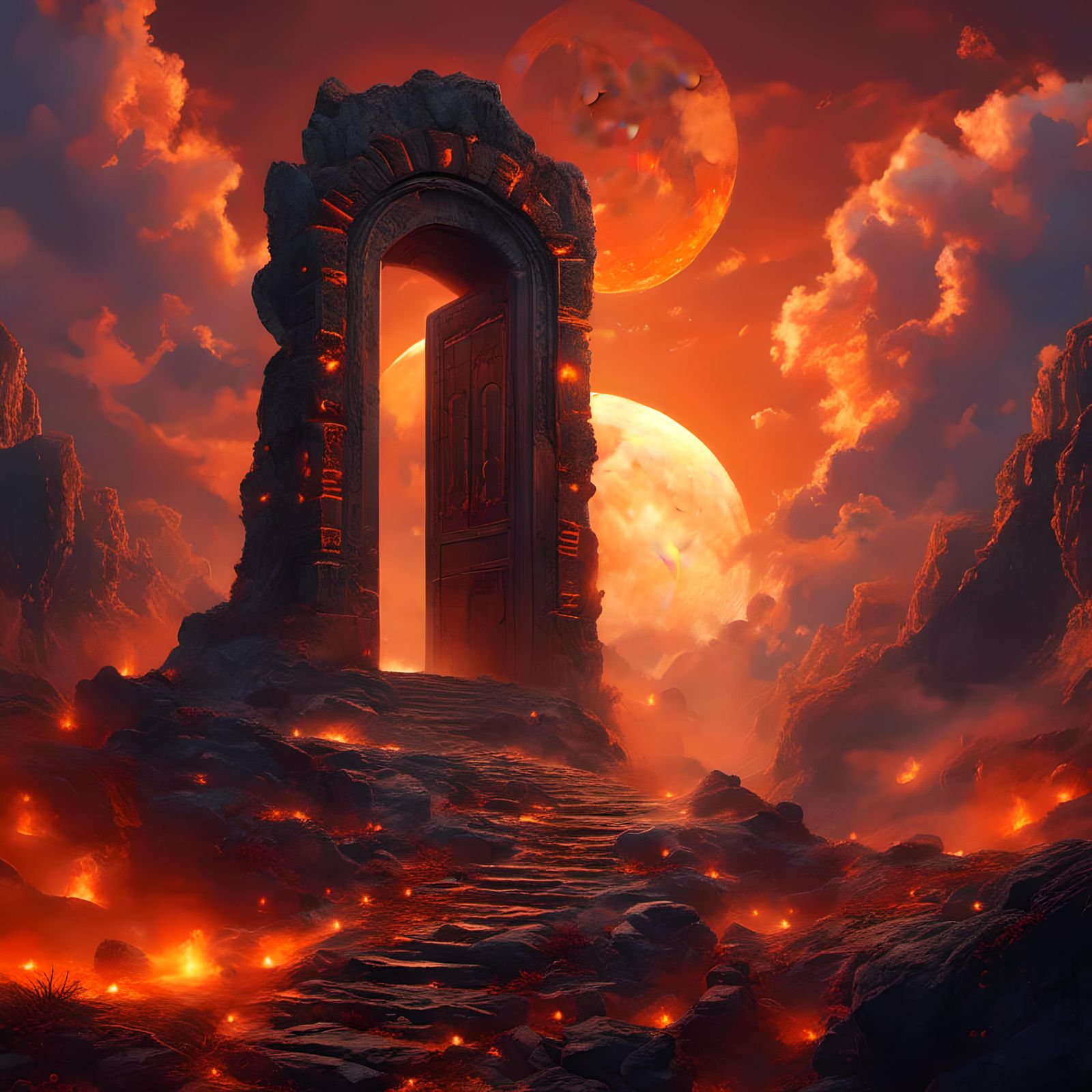 Ancient Stone Door to Fantasy World on Cliff