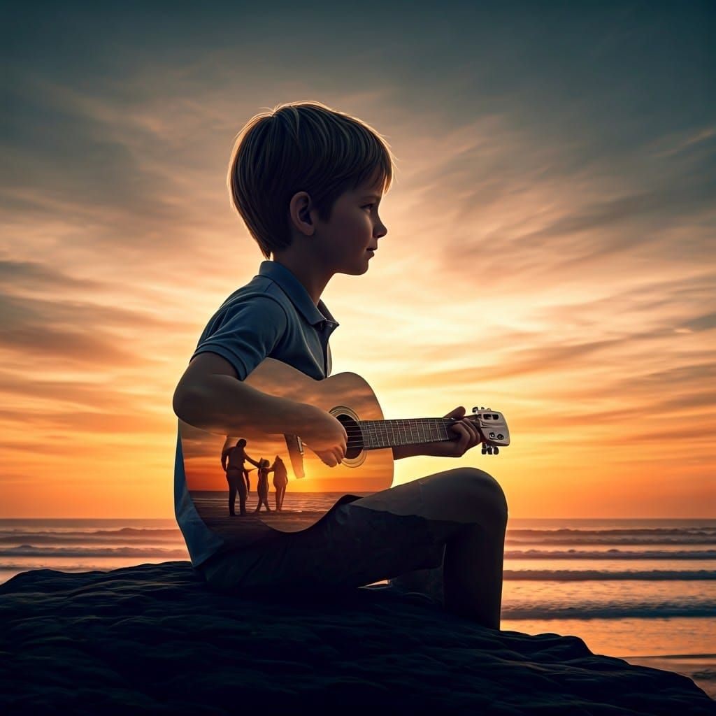 Young Boy Remembering Happy Times with Parents in Hyperreali...