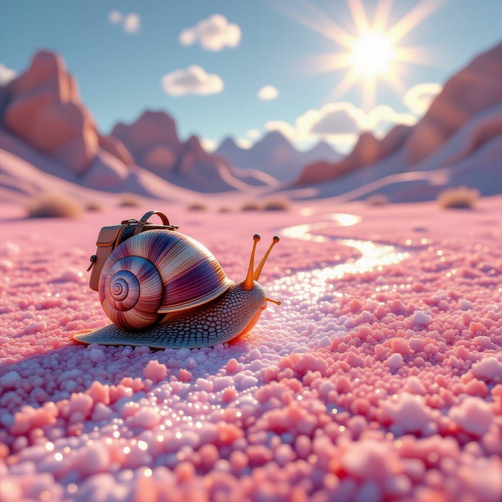 Stylized 3D Snail Exploring Salt Terrain