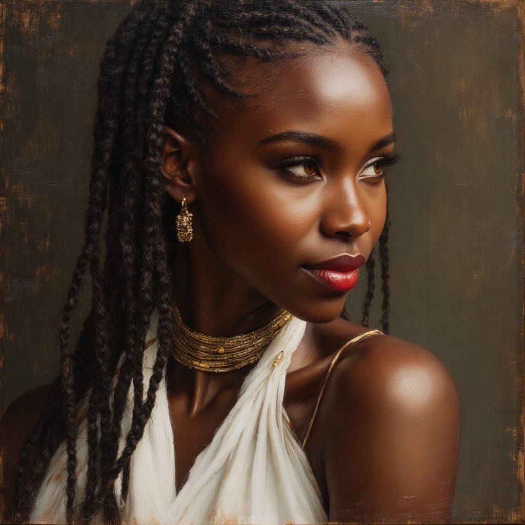 Elegant African Goddess Portrait in Divine Oil Style