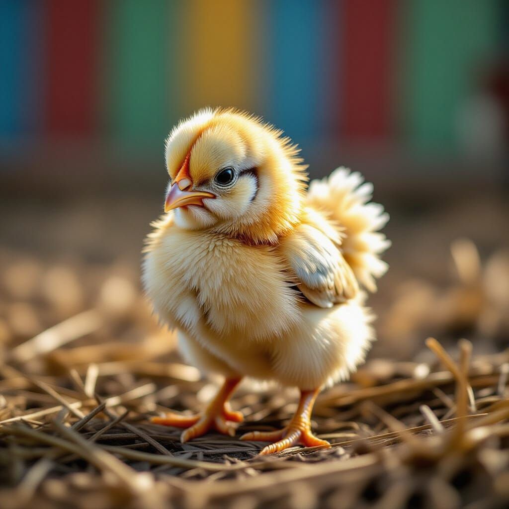 Grumpy Chick in Barnyard: Hyperrealistic Mixed-Media Photogr...
