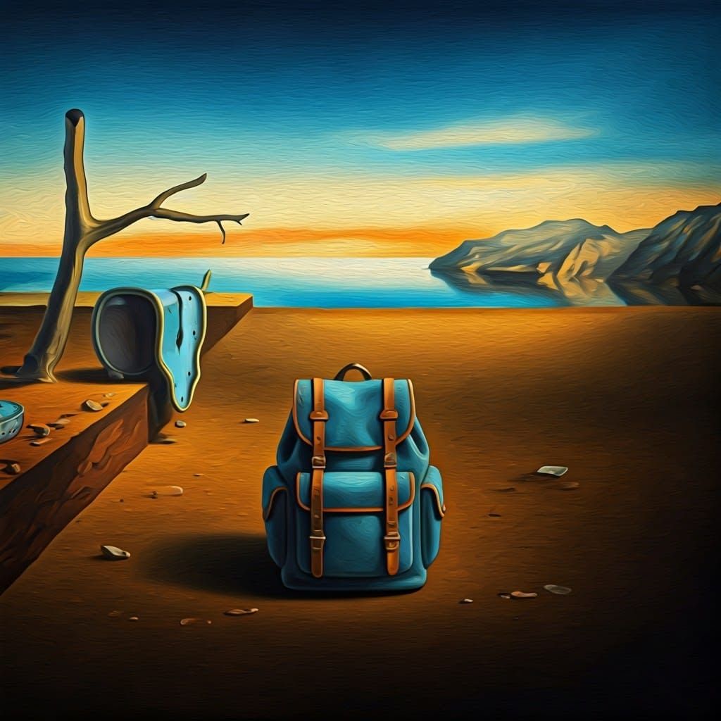 Surrealist Landscape with Melting Clocks and Distorted Propo...