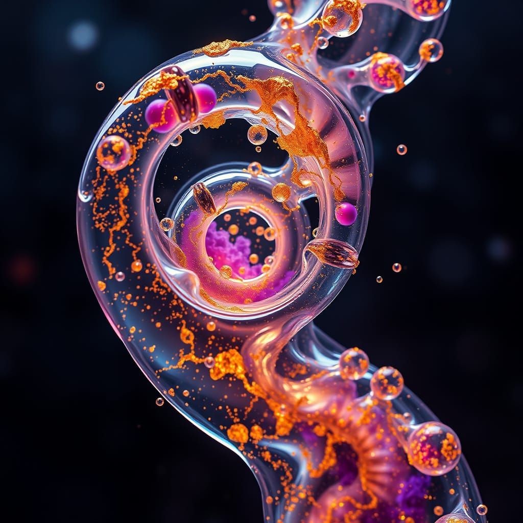 Cosmic Life Birth: DNA in Resin with Gold Leaf