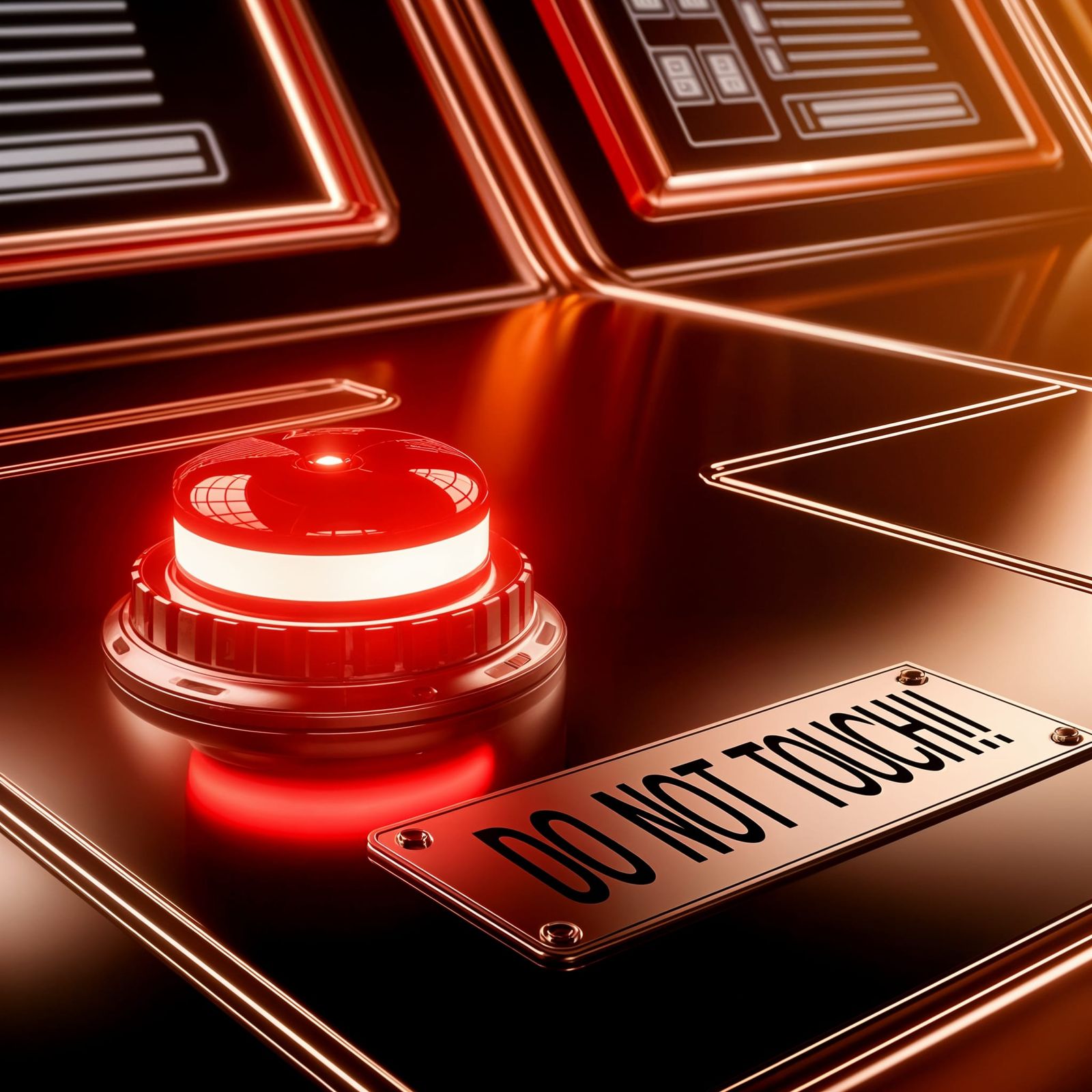 Futuristic Control Room with Warning Red Button