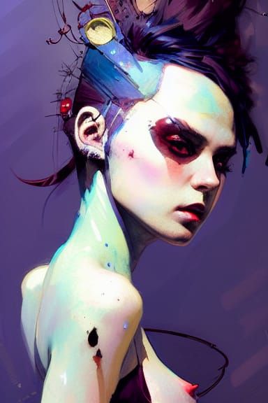 Punk Woman Undressing: Digital Art Portrait