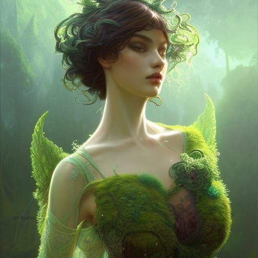Enchanting Emerald Fairy Portrait in Hyperdetailed Landscape