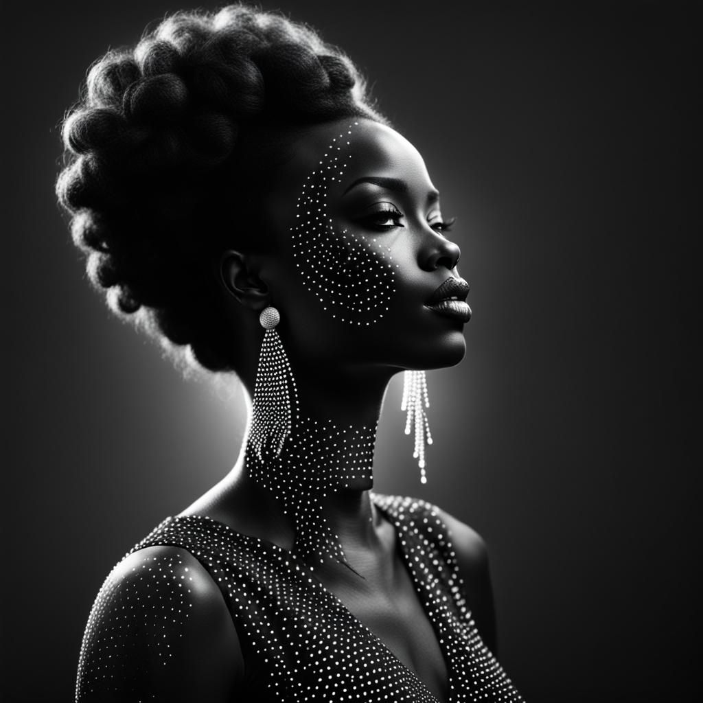 Pointillist Silhouette of a Beautiful Woman