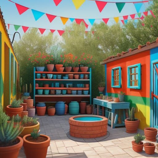 Vibrant Pottery Studio in a Mexican-Inspired Setting
