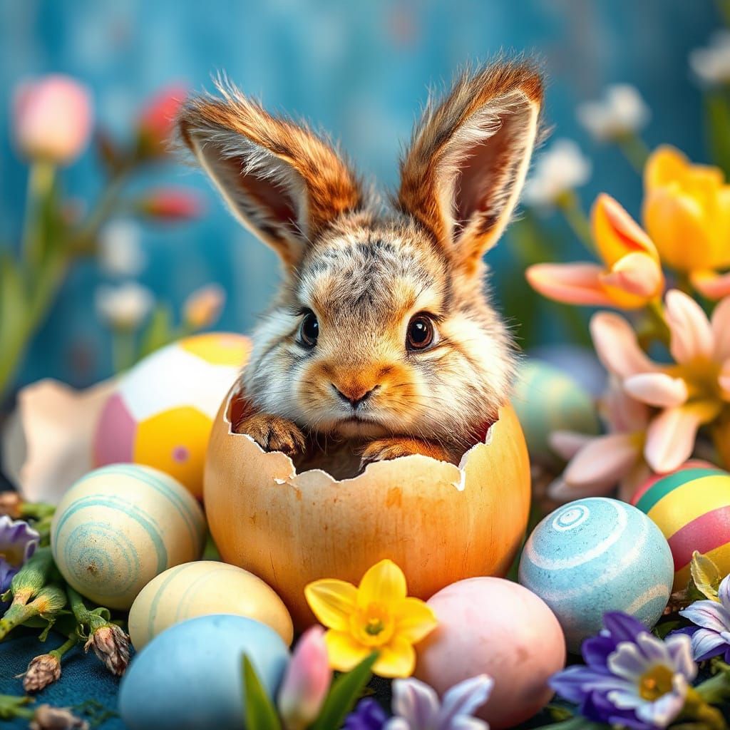 Whimsical Easter Bunny in Vibrant Garden Setting