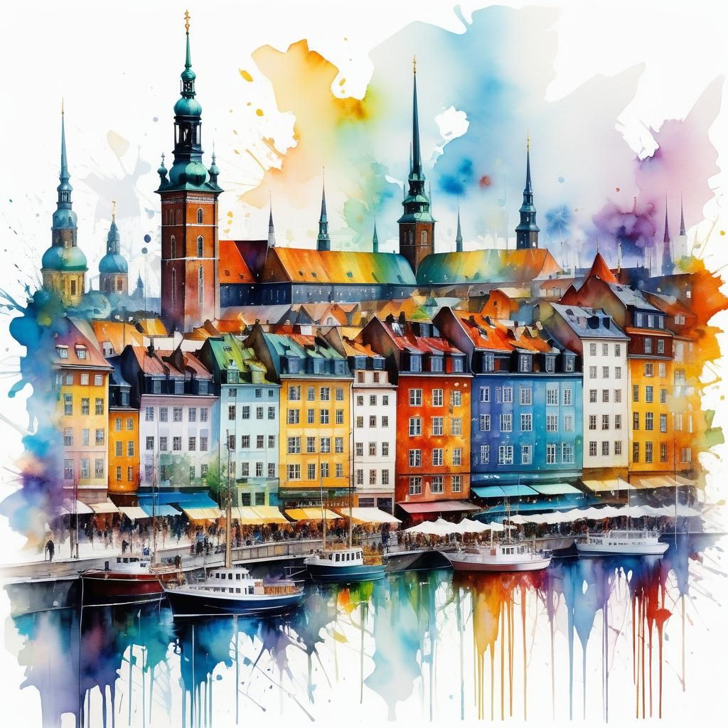 Stockholm Cityscape in Abstract Watercolor Style