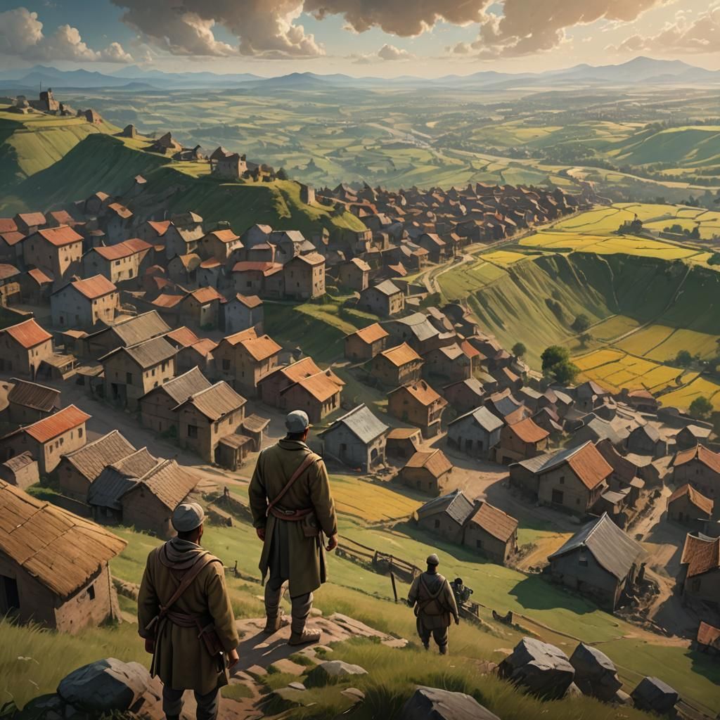 Hyperrealistic Village Under Siege Concept Art