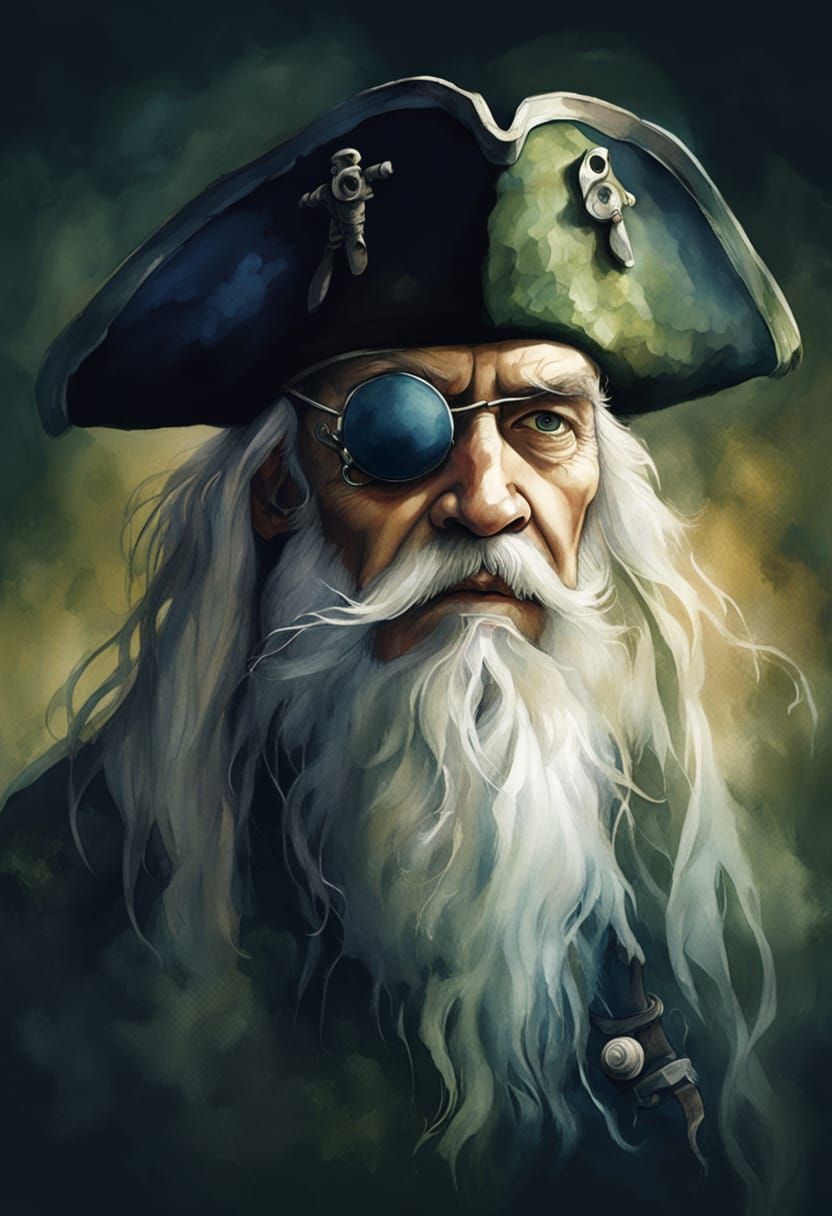 Ethereal Pirate Portrait in Watercolor Style