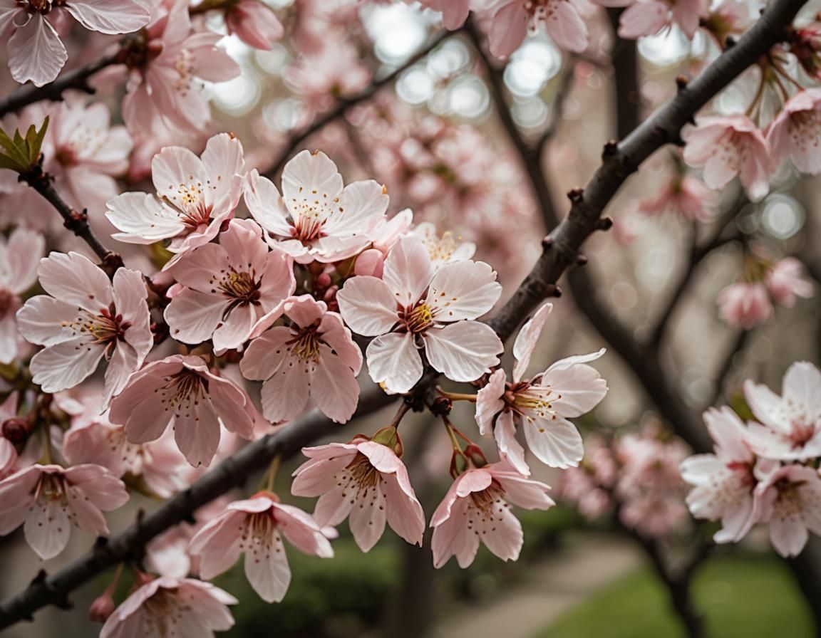 Macro Photograph of Cherry Blossoms with Bokeh