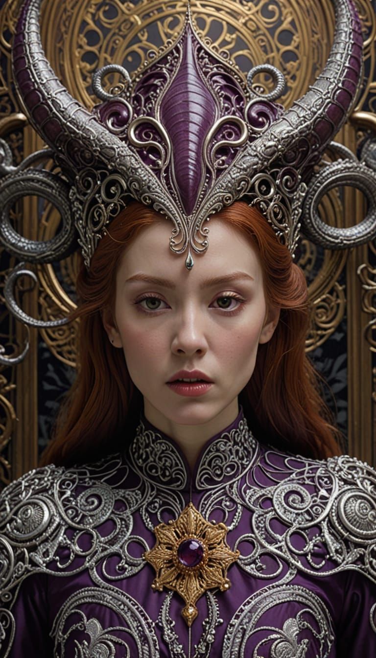 Ethereal Plum Goddess in Art Nouveau Splendor