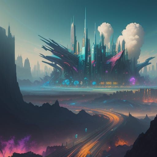 Futuristic Dreamscapes: Whimsical Billboards in a Mystical C...