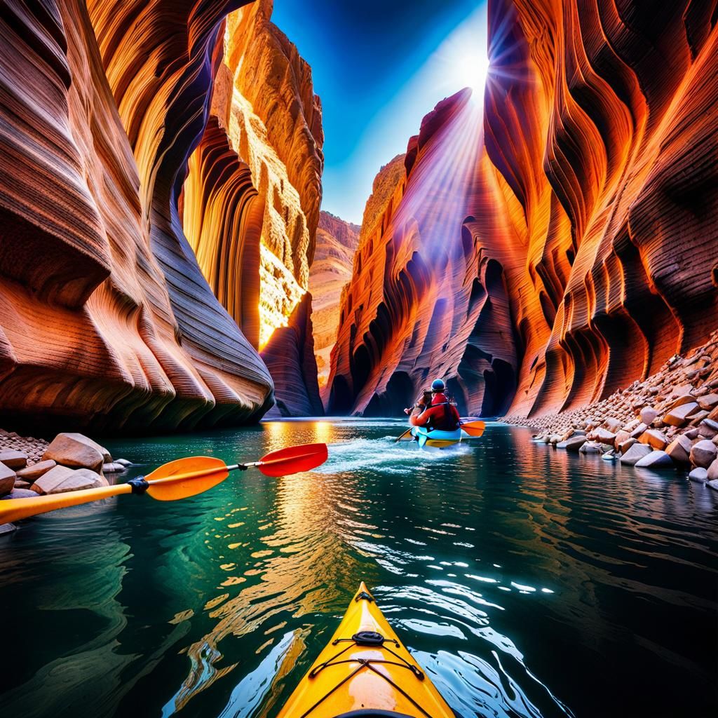 Kayaking Desert Canyon: Hyperrealistic Desert Fantasy
