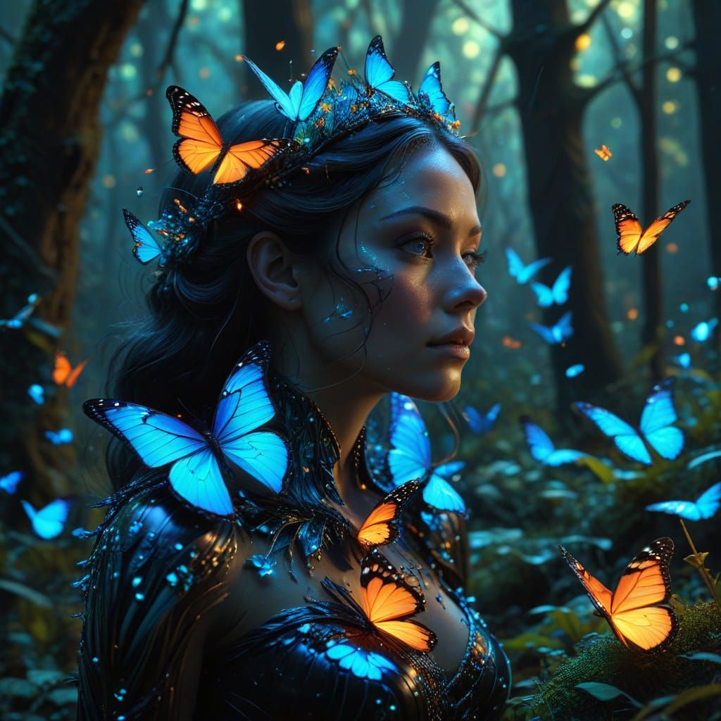 Surreal Butterfly Queen Reigns in Vibrant Iridescent Dreamsc...