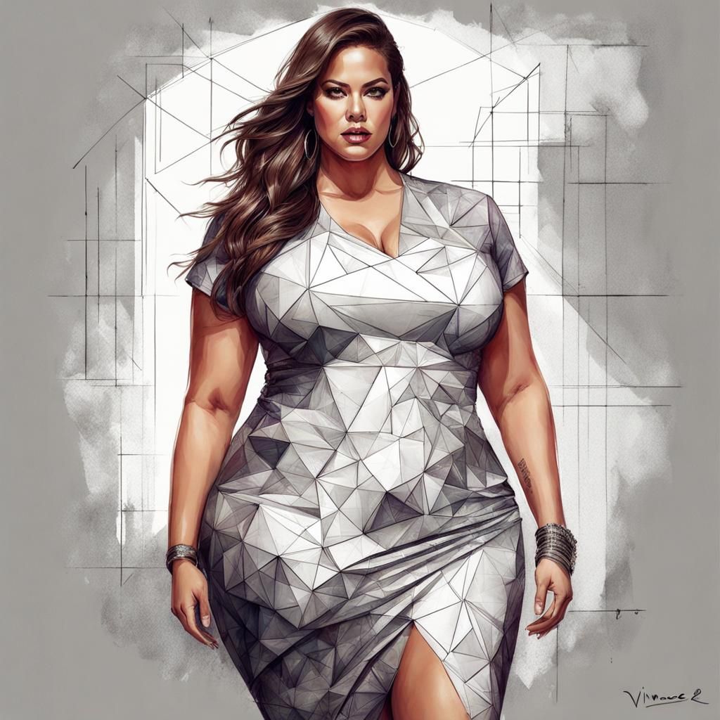Ashley Graham Line Art Portrait in Geometry Dress
