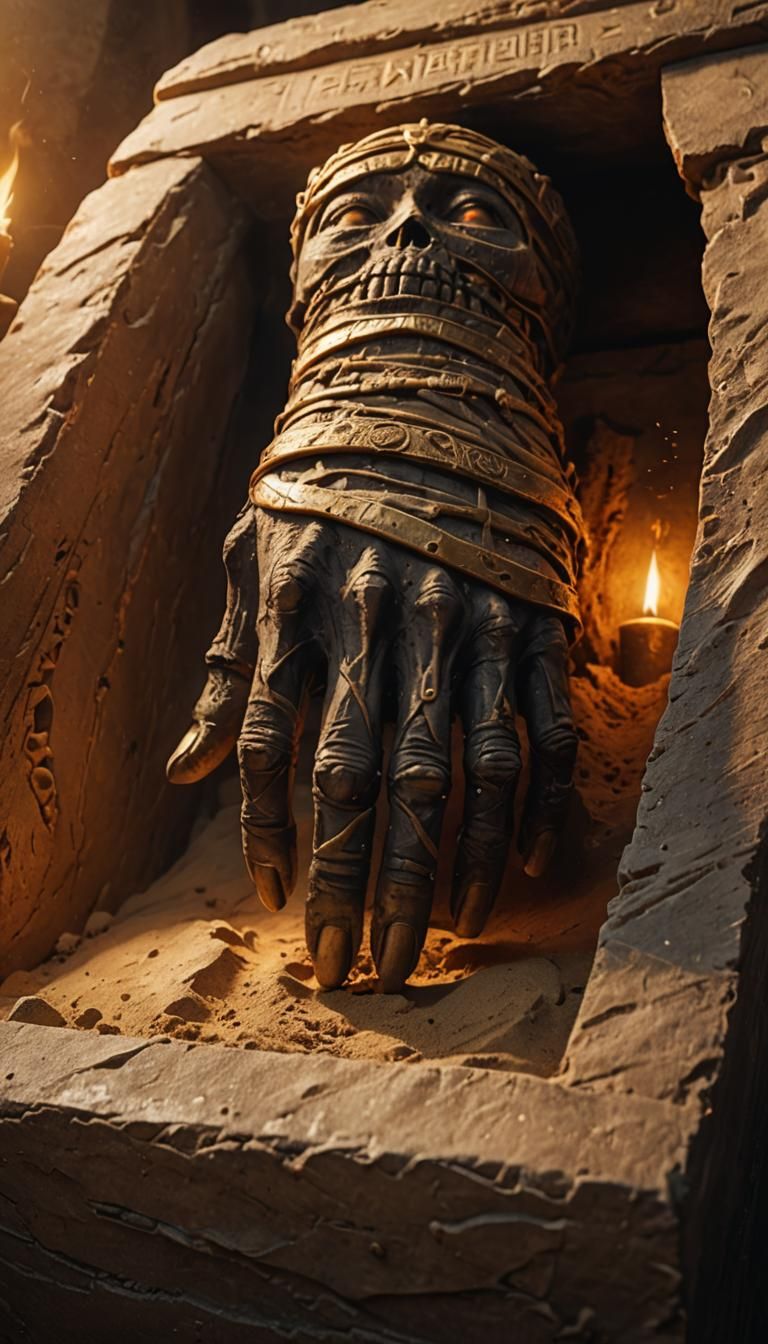 Eerie Mummy Hand Emerges: Dark Fantasy Concept Art