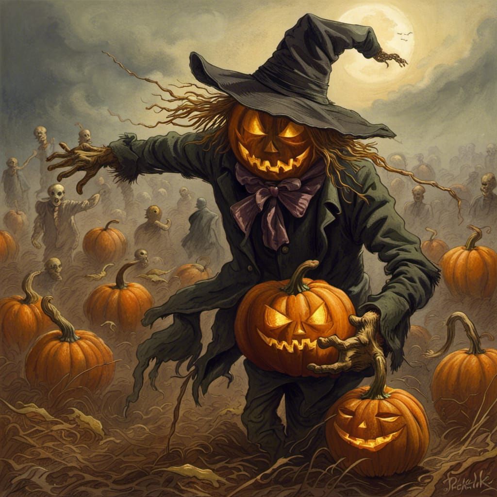 Horror Pumpkin Head Scarecrow for Halloween