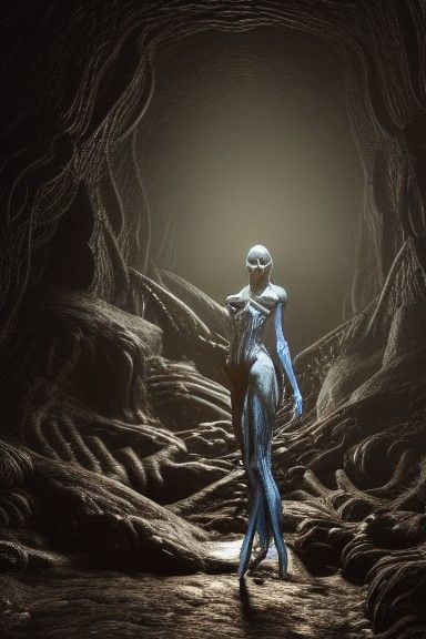 Insectoid Spider Woman in Dark Cavern