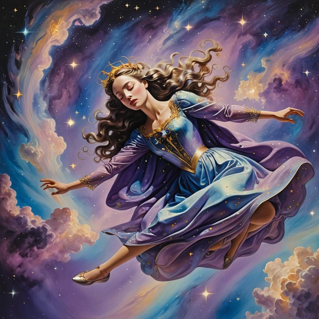 Floating Beauty in Surreal Sci-Fi Dreamscape