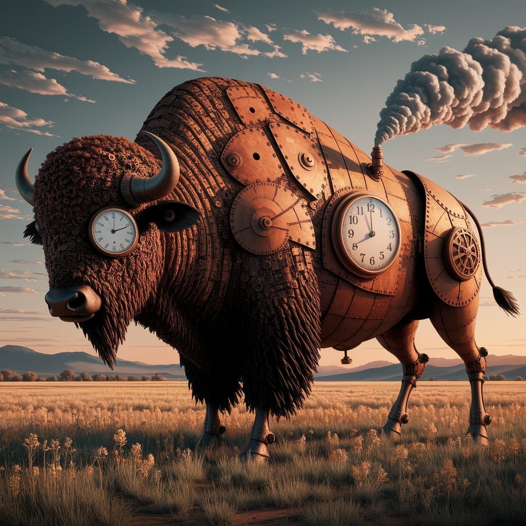 Scrap Metal Buffalo Sculpture in Impressionistic Style