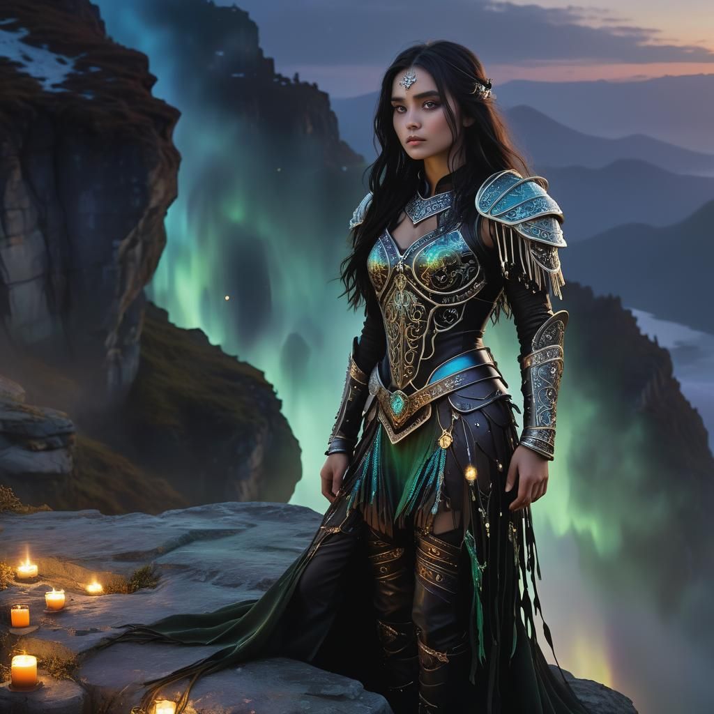 Ethereal Priestess in Boreal Fantasy Landscape