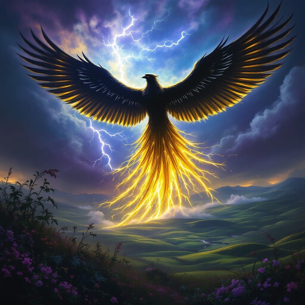 Majestic Thunderbird Soars Across Emerald Skies