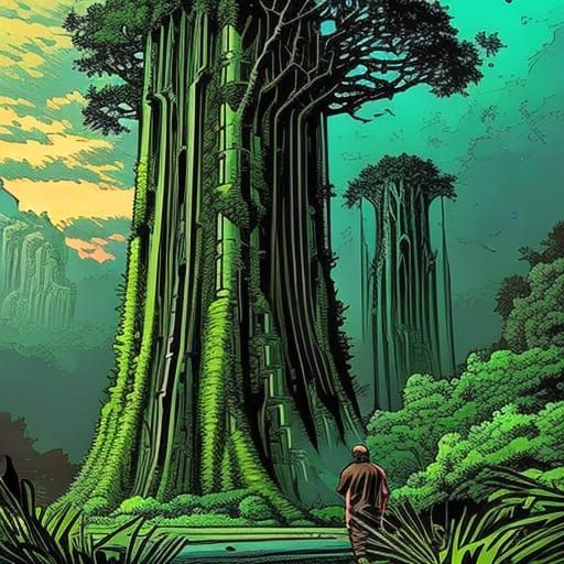 Plant-Covered Building with Comic Book Art Style