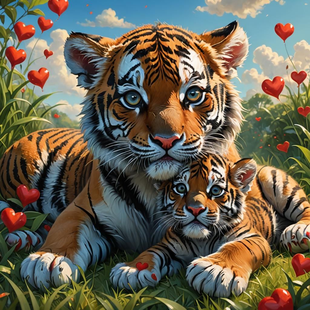 Heartwarming Mother Tiger and Baby in DreamWorks Style