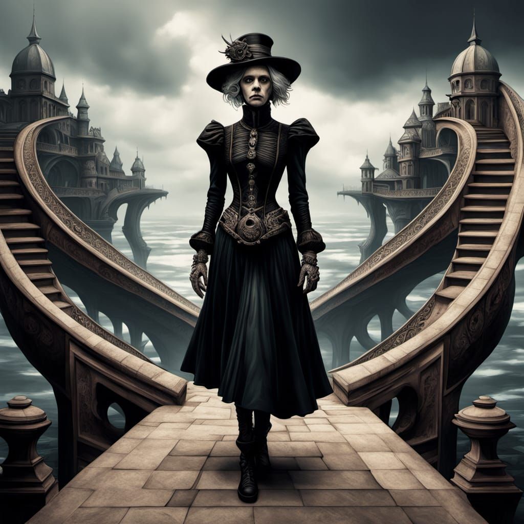 Spiraling Gothic Staircase in Dark Fantasy Style