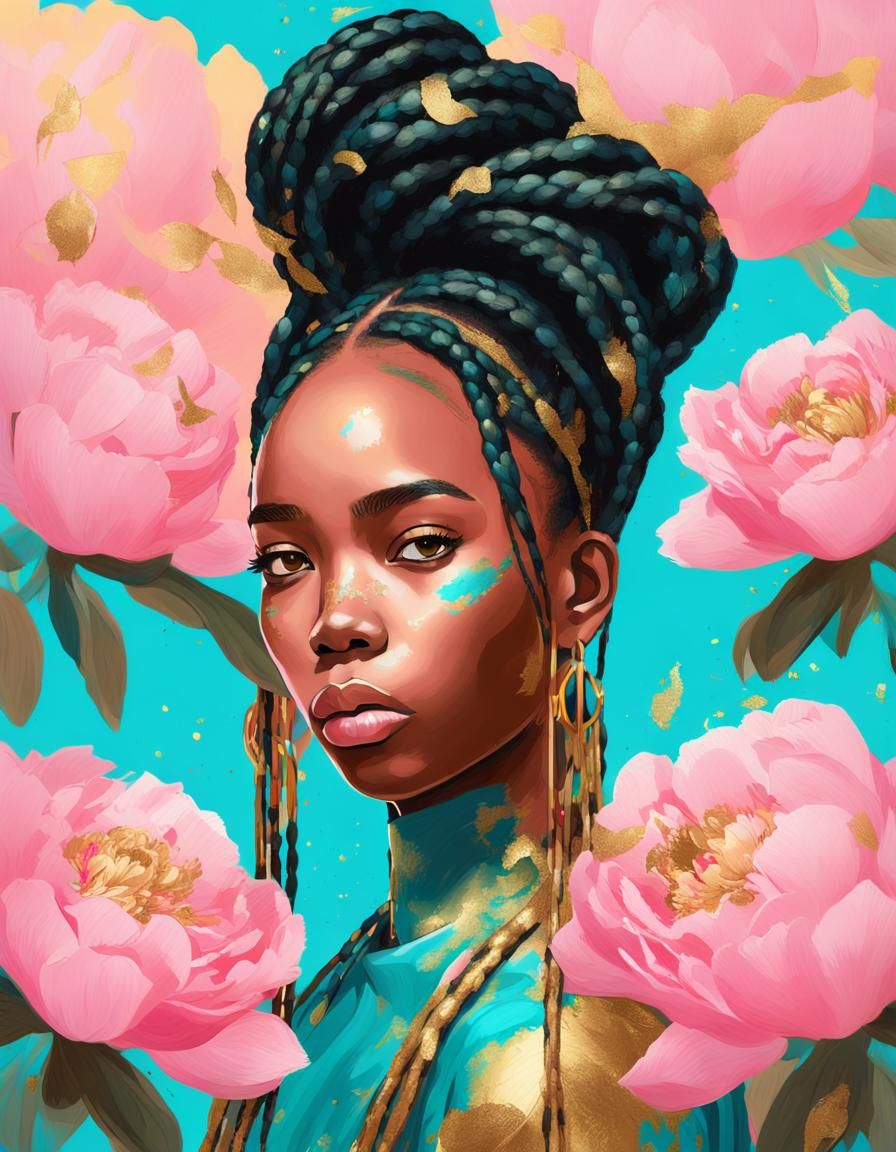 Abstract Expressionism Portrait with Gold Accents