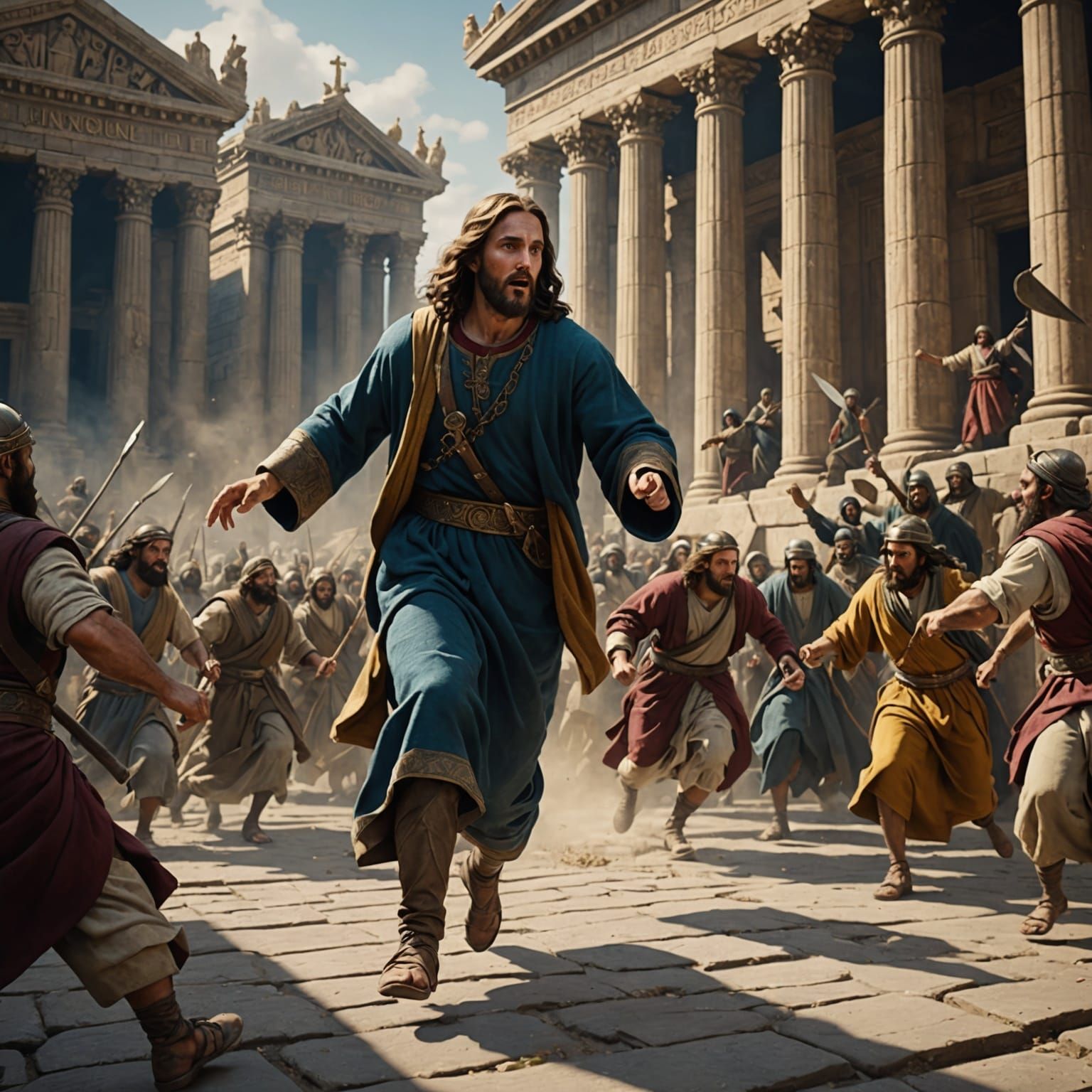Jesus Cleansing Temple: Detailed Matte Painting