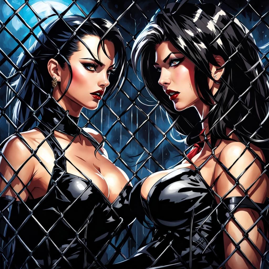 Two Women Cage Fight in Anime Vampire Style