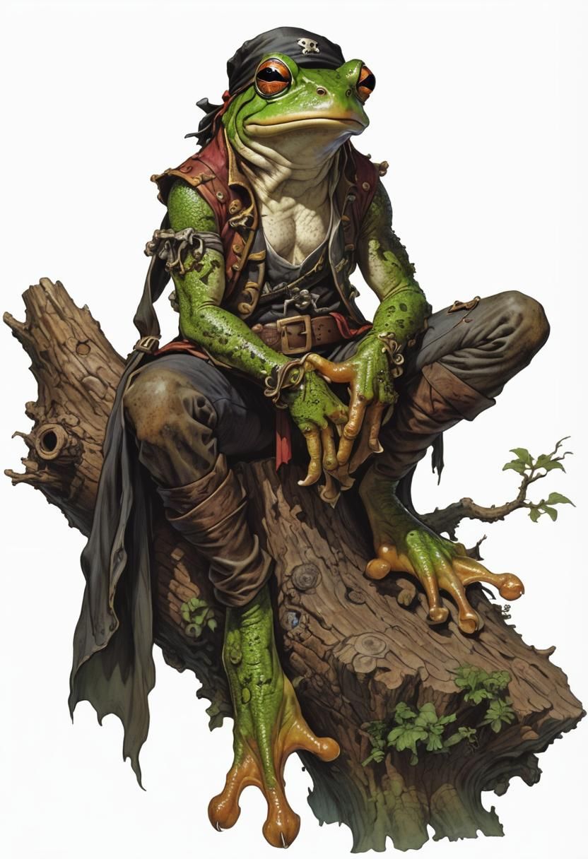 Pirate Frog on Tree Stump Illustration