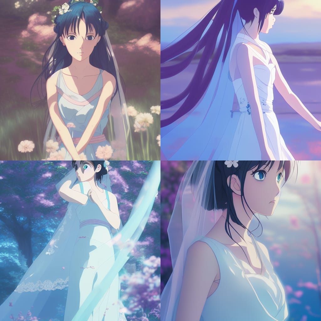 Pastel Blue Bride in Studio Ghibli Style