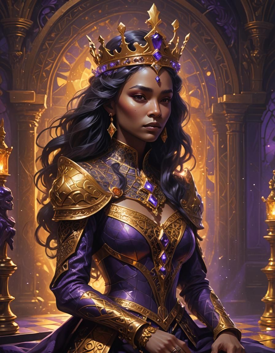Fantasy Queen on Chessboard in Art Deco Style