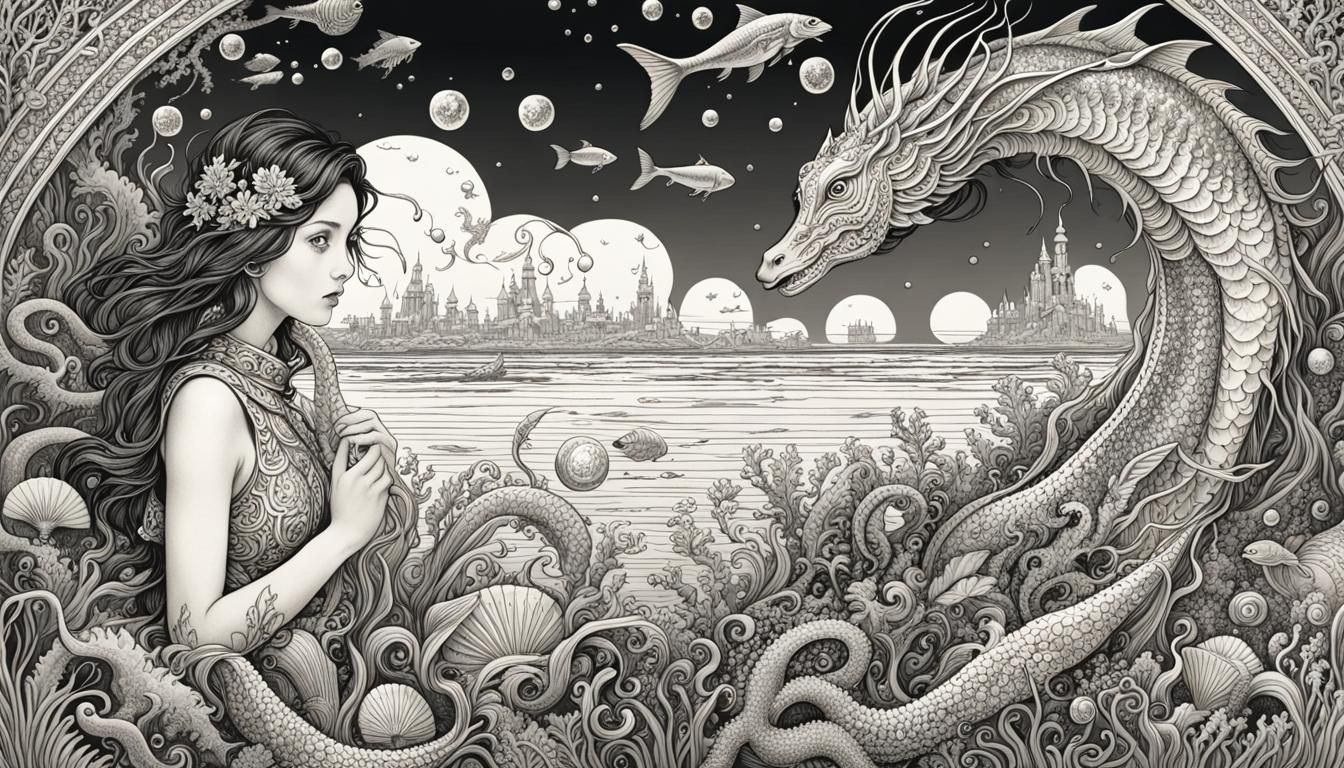 Mystical Sea Dragon Fairytale Illustration