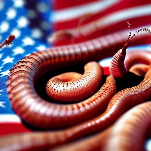 Earthworms Devouring American Flag in Hyperrealistic 3D