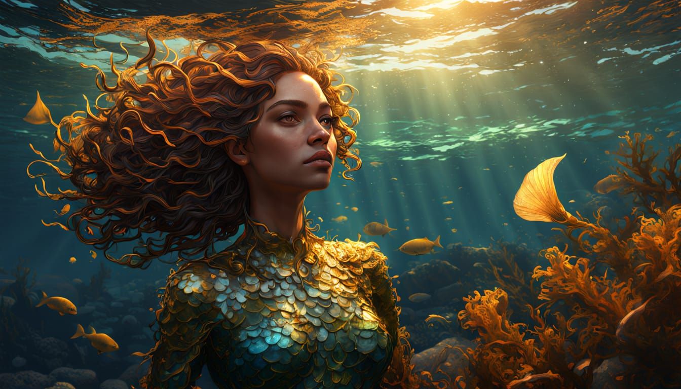Surreal Mermaid Portrait in Hyper-Realistic Style