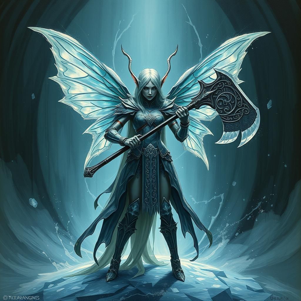 Cryogenic Fairy Elf with Axe in Dystopian Lab