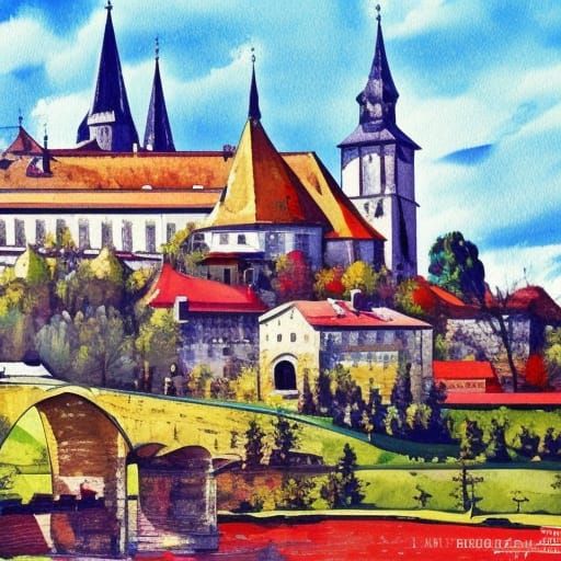 Kutna Hora Castle: Impressionist Gouache Watercolor Masterpi...