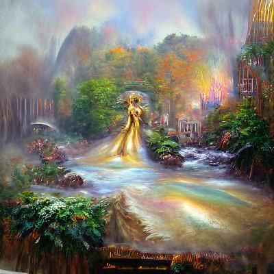 Golden Goddess Rises in Magical Forest