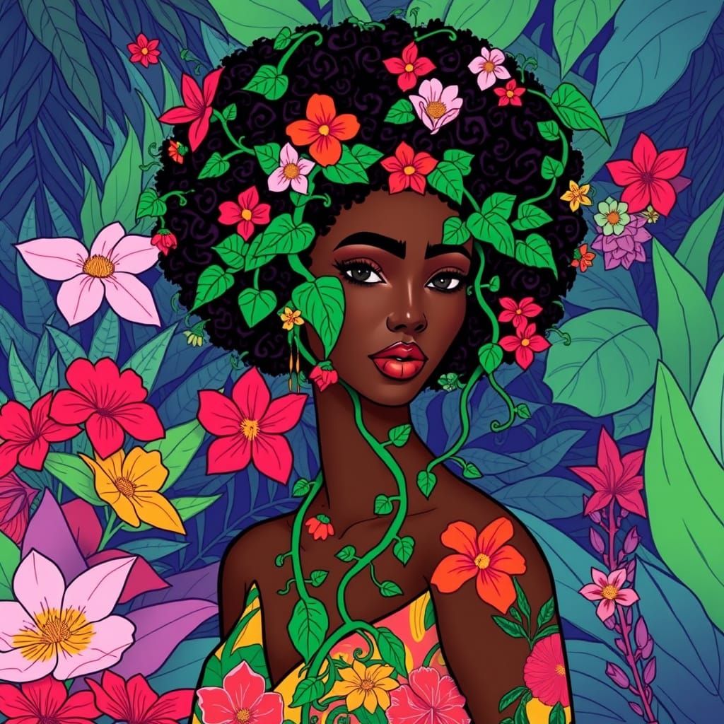 Botanical Afrofuturism: Woman in Floral Garden