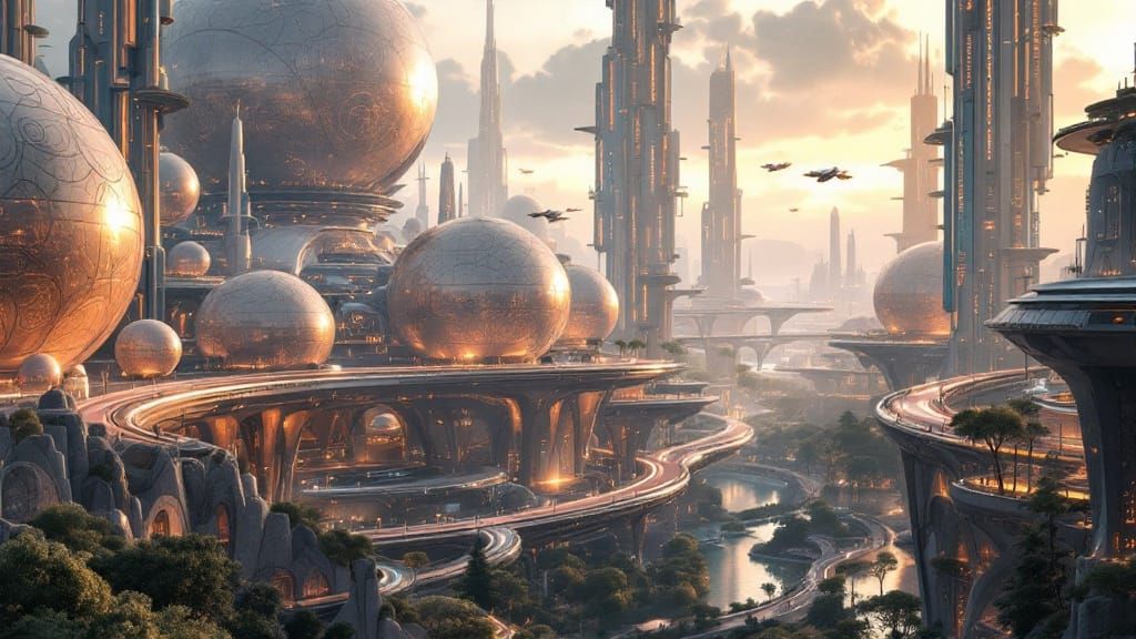 Surreal Futuristic Metropolis Under Ethereal Glow