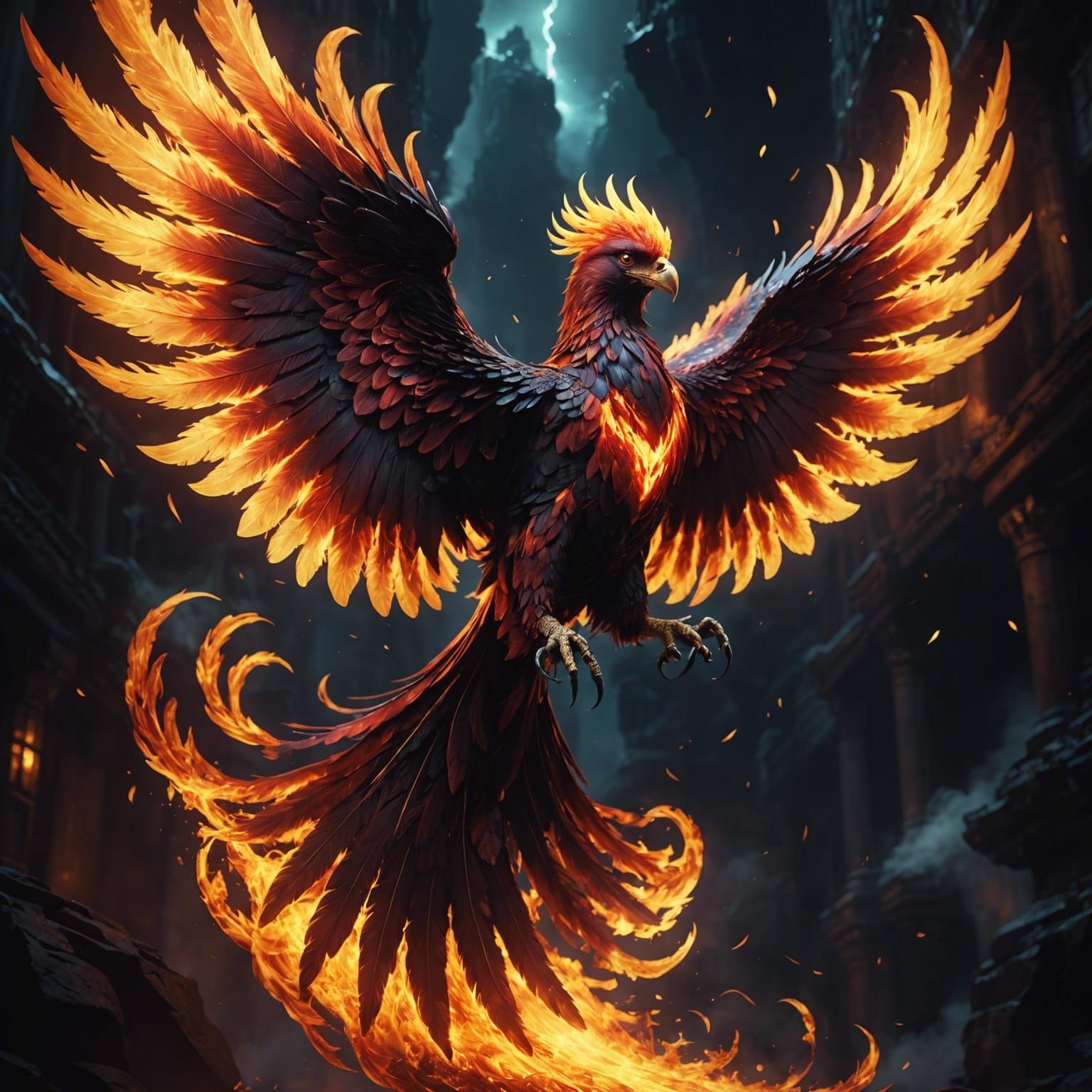 Epic Crimson Phoenix in Cosmic Fire