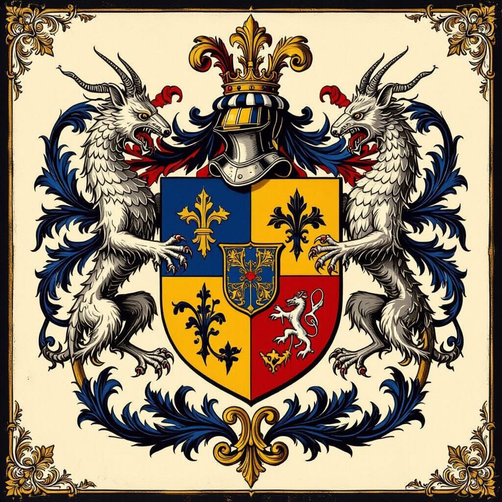 Grand Heraldic Shield Illustration: Creed Family Crest