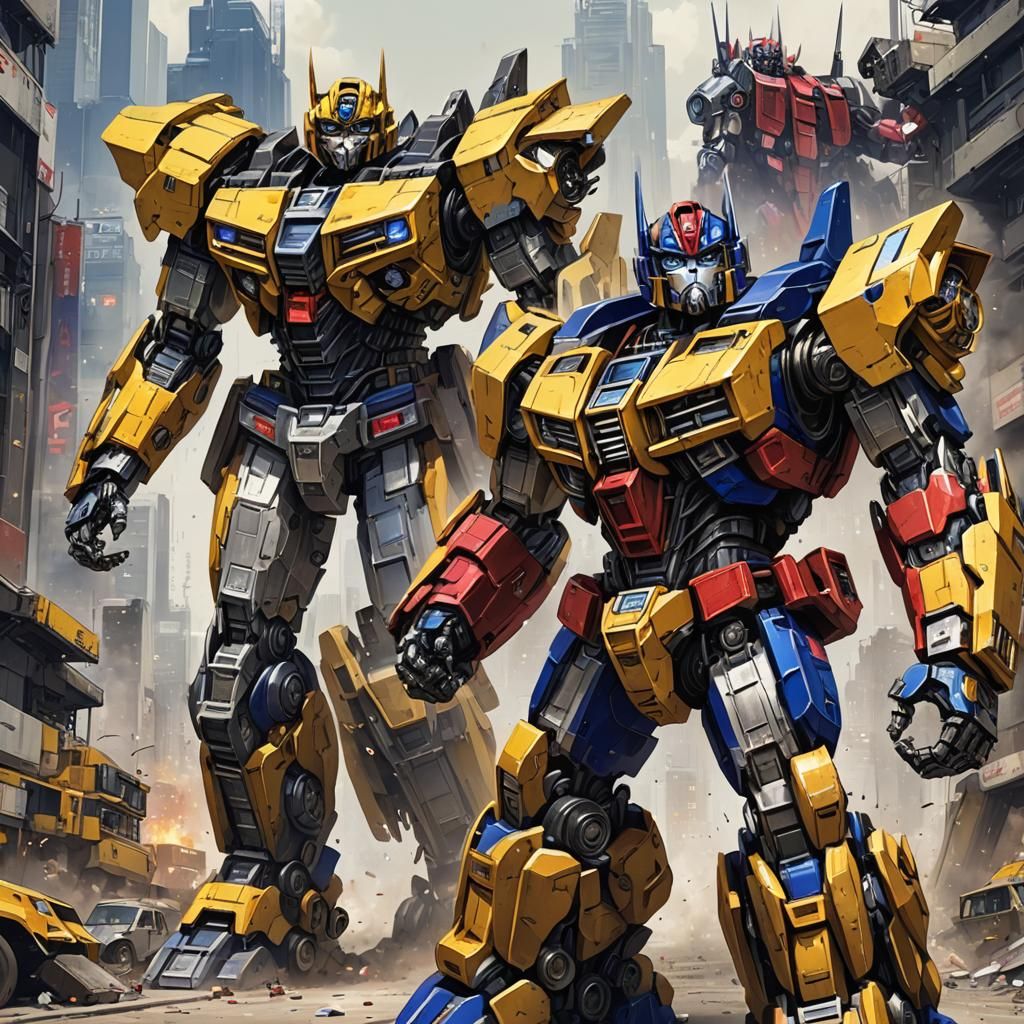 Bumblebee and Optimus Prime in Anime Style